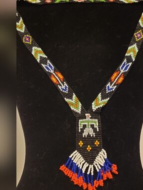 Vintage Native American Thunderbird Necklace Seed Bead Jewelry, 1960s-70s. EUC.